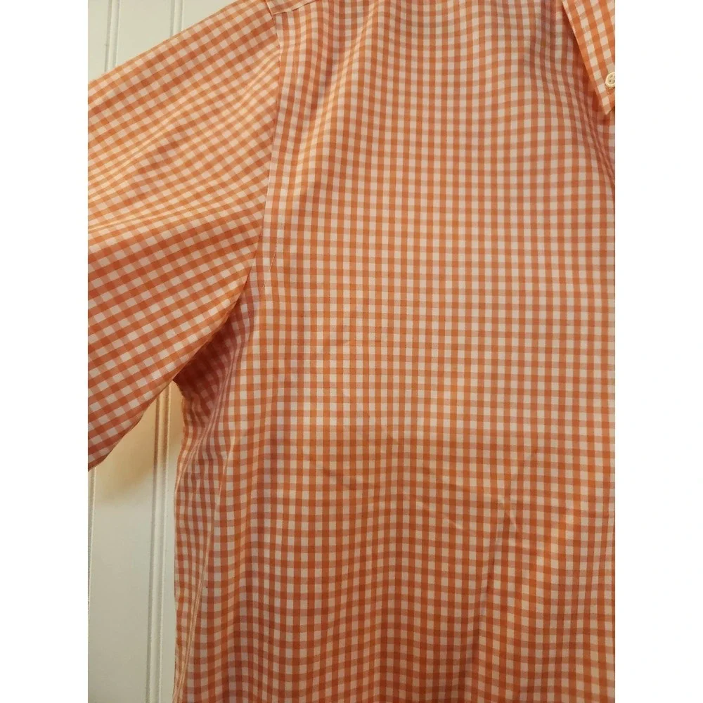 L.L. Bean Men's Orange Gingham Button-Up Shirt Size XL 100% Cotton Short‎ Sleeve